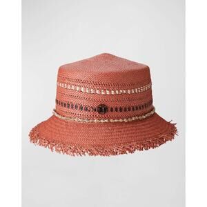 Maison Michel Medium Arsene Straw Hat Seashells Orange Boho Summer Vacation Chic